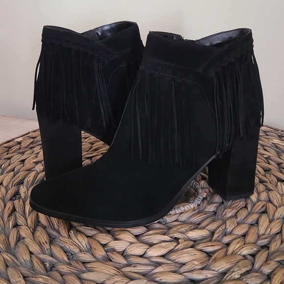 🖤NINE WEST Fringe Black Ankle Boots Size 8 - Picture 1 of 11